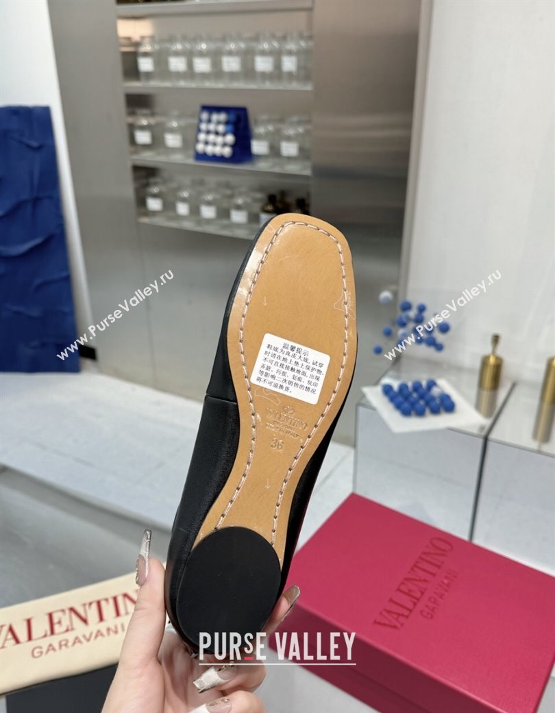 Valentino Calfskin Ballerina Flats with Ankle Strap Black 2024 1226 (XL-241226002)