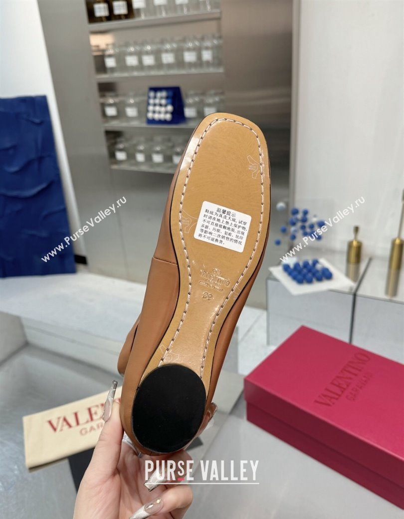 Valentino Calfskin Ballerina Flats with Ankle Strap Brown 2024 1226 (XL-241226003)