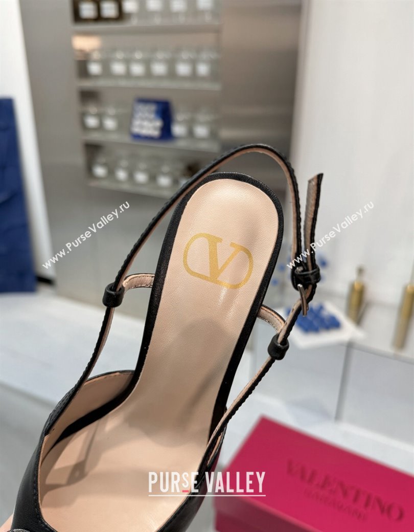 Valentino Metallic Calfskin Slingback Pumps 8cm with Strass Black 2024 1226 (XL-241226008)