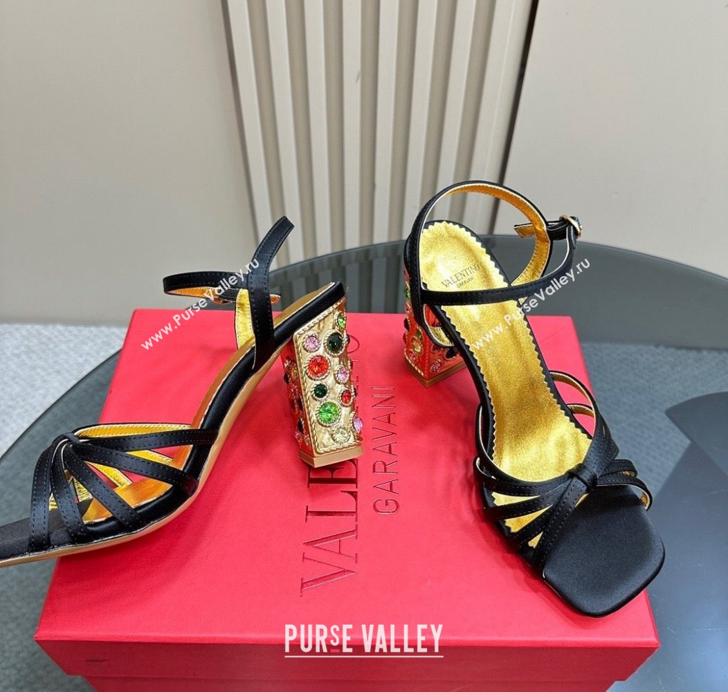 Valentino Preshoes Satin Heel Sandals 10cm with Strass Black 2024 1226 (MD-241226046)