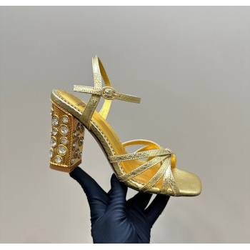 Valentino Preshoes Heel Sandals 10cm in Laminated Snakeskin Embossed Leather with Strass Gold 2024 (MD-241226042)