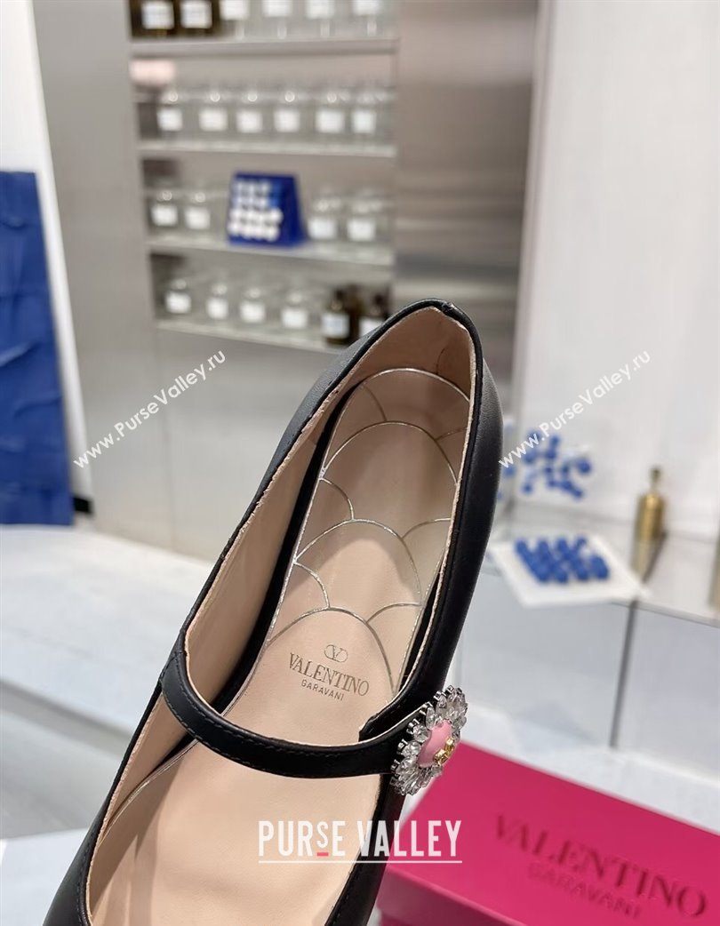 Valentino Preshoes Mary-Janes Ballerinas Flats in Calf Leather with Jeweled Button Black 2025 (XL-250225103)