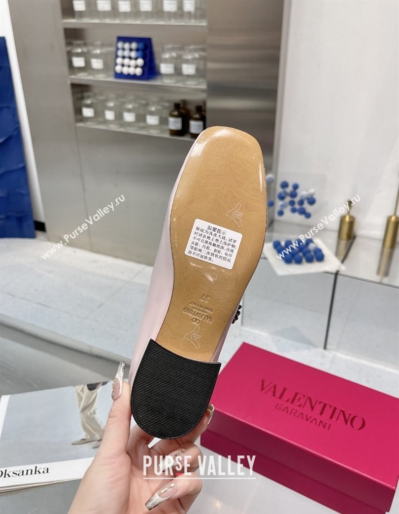 Valentino Preshoes Mary-Janes Ballerinas Flats in Calf Leather with Jeweled Button Light Pink 2025 (XL-250225105)