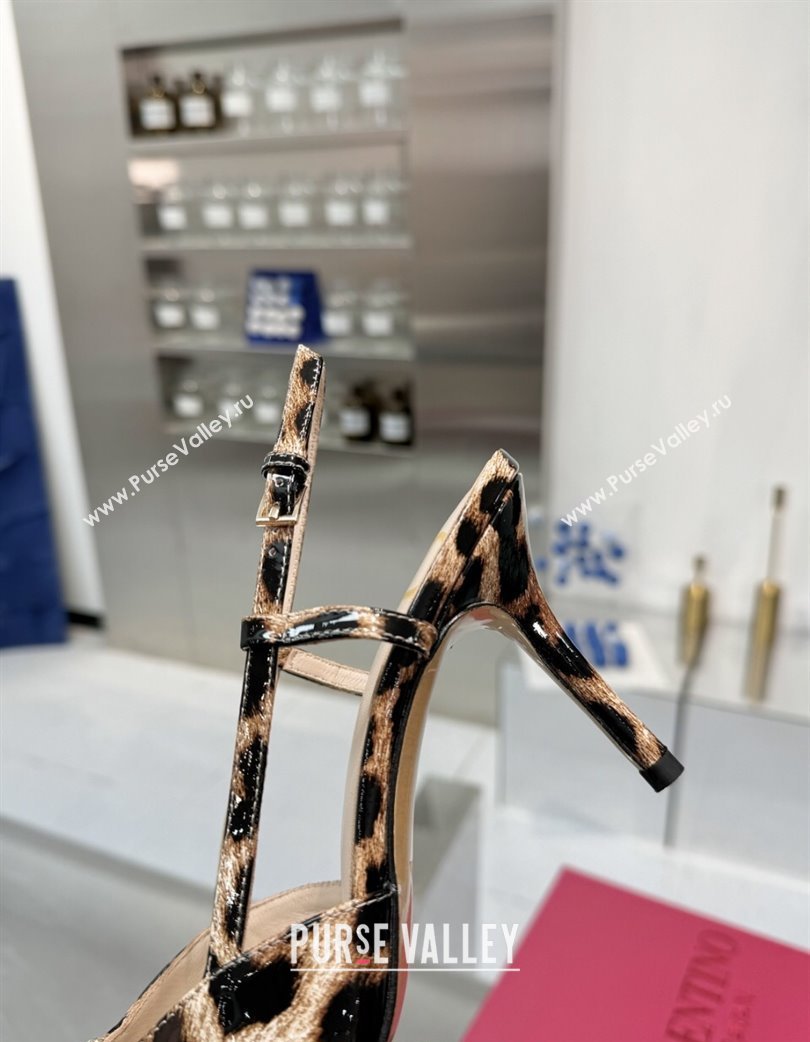 Valentino Vlogo Slingback Pumps 8cm in Leopard Print Leather Brown 2025 VLTN02253 (XL-250225109)