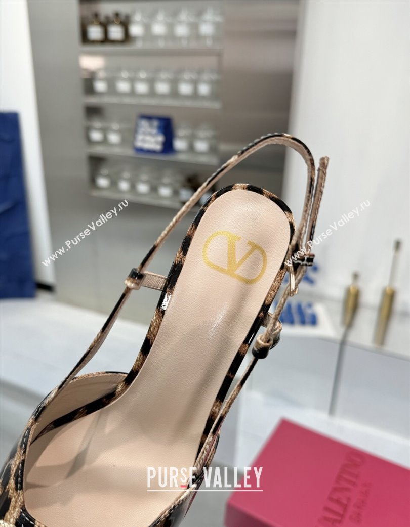 Valentino Vlogo Slingback Pumps 8cm in Leopard Print Leather Brown 2025 VLTN02253 (XL-250225109)