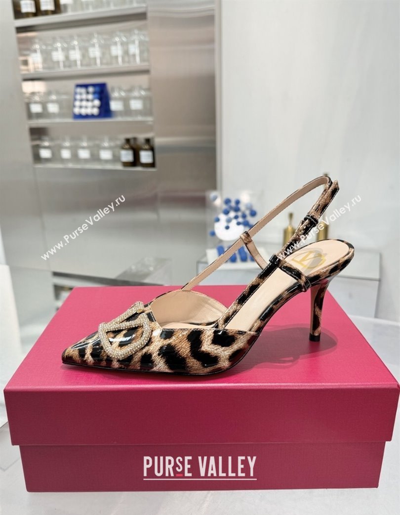 Valentino Vlogo Slingback Pumps 8cm in Leopard Print Leather Brown 2025 VLTN02253 (XL-250225109)