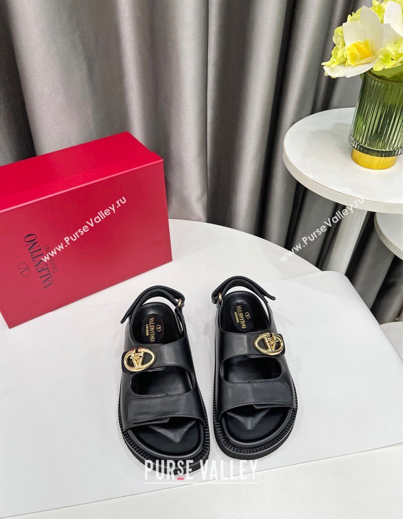 Valentino VLogo Locker Flat Strap Sandals in Leather Black 2025 VLTN02254 (MD-250225111)