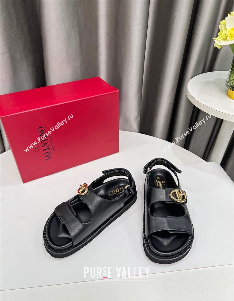 Valentino VLogo Locker Flat Strap Sandals in Leather Black 2025 VLTN02254 (MD-250225111)