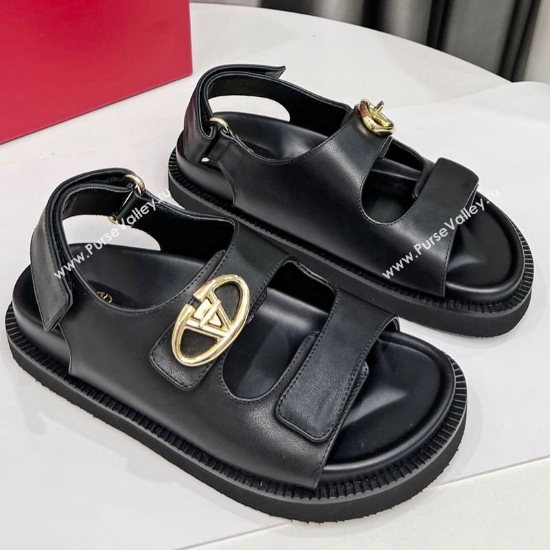 Valentino VLogo Locker Flat Strap Sandals in Leather Black 2025 VLTN02254 (MD-250225111)