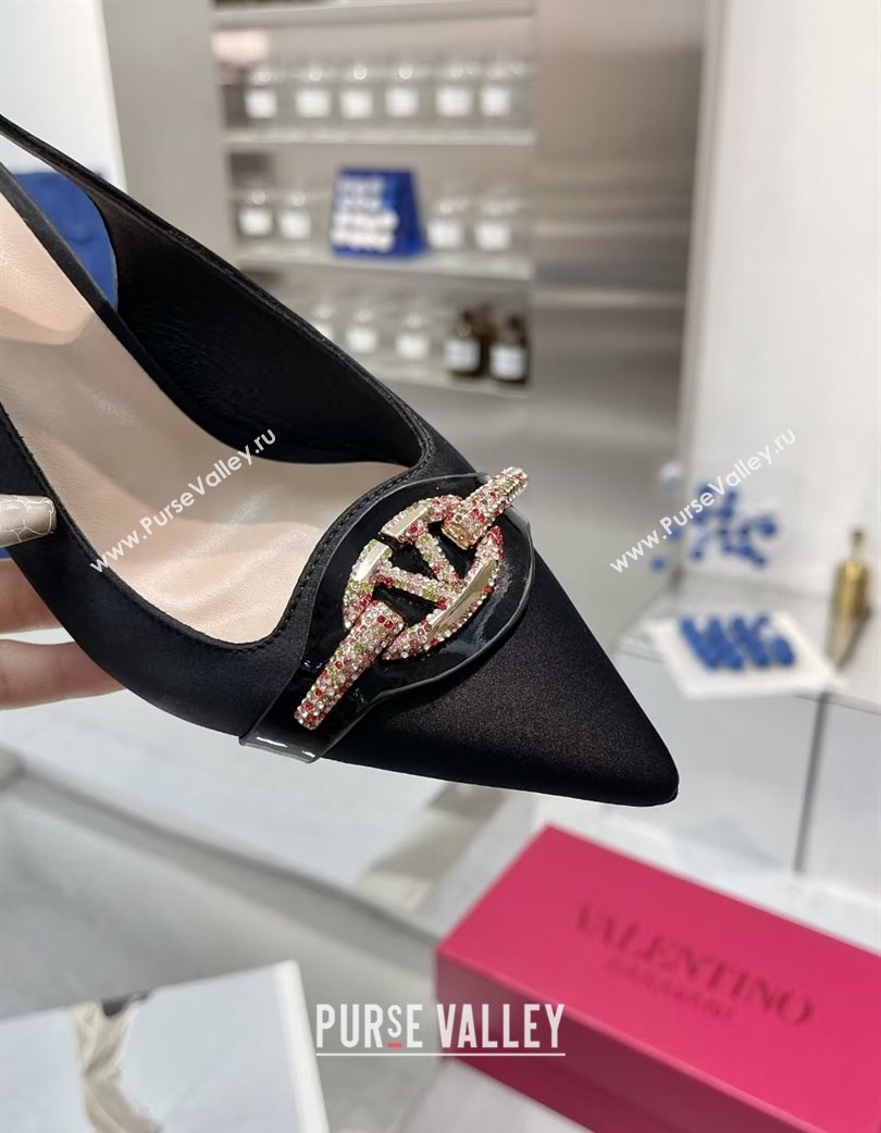 Valentino The Bold Edition VLogo Satin Slingback Pumps 8cm with Strass Black/Multi 2025 VLTN02252 (XL-250225096)