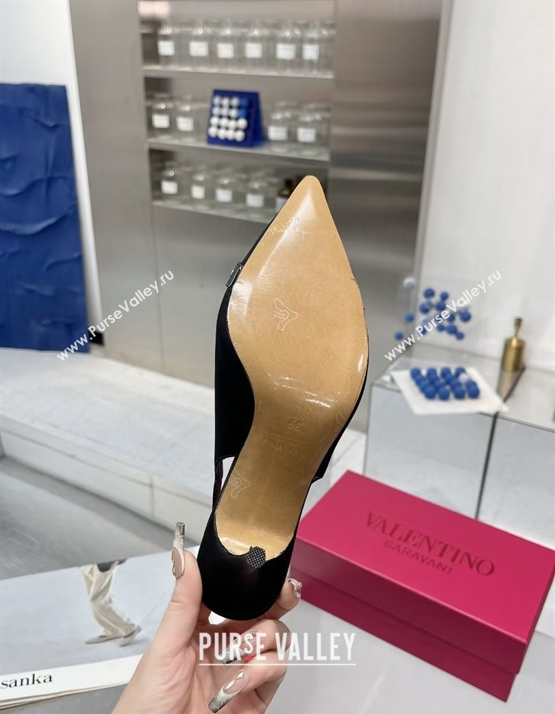Valentino The Bold Edition VLogo Satin Slingback Pumps 8cm with Strass Black/Multi 2025 VLTN02252 (XL-250225096)