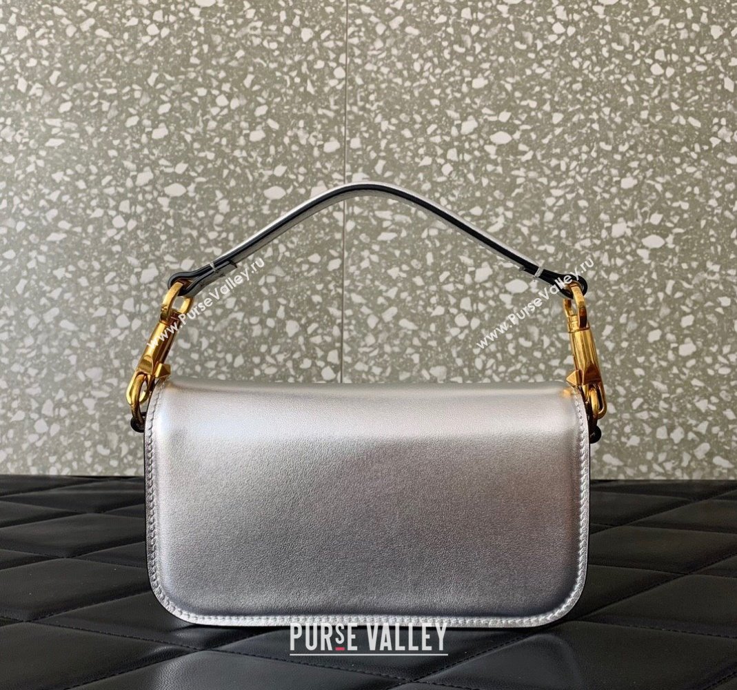 Valentino Loco Small Shoulder Bag in Laminated Calfskin with Jewel Logo Silver 2025 5061 (LKF-250407086)