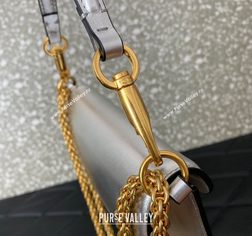 Valentino Loco Small Shoulder Bag in Laminated Calfskin with Jewel Logo Silver 2025 5061 (LKF-250407086)