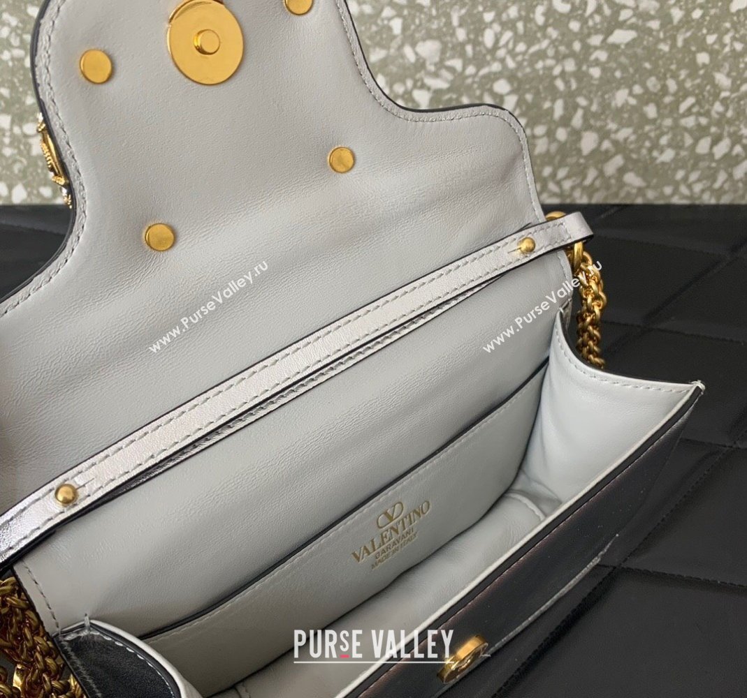 Valentino Loco Small Shoulder Bag in Laminated Calfskin with Jewel Logo Silver 2025 5061 (LKF-250407086)