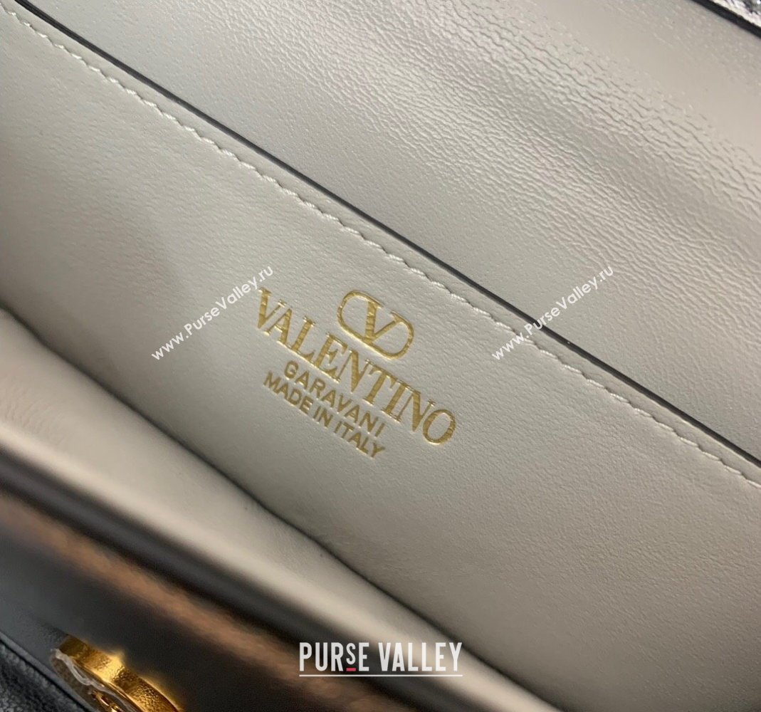 Valentino Loco Small Shoulder Bag in Laminated Calfskin with Jewel Logo Silver 2025 5061 (LKF-250407086)