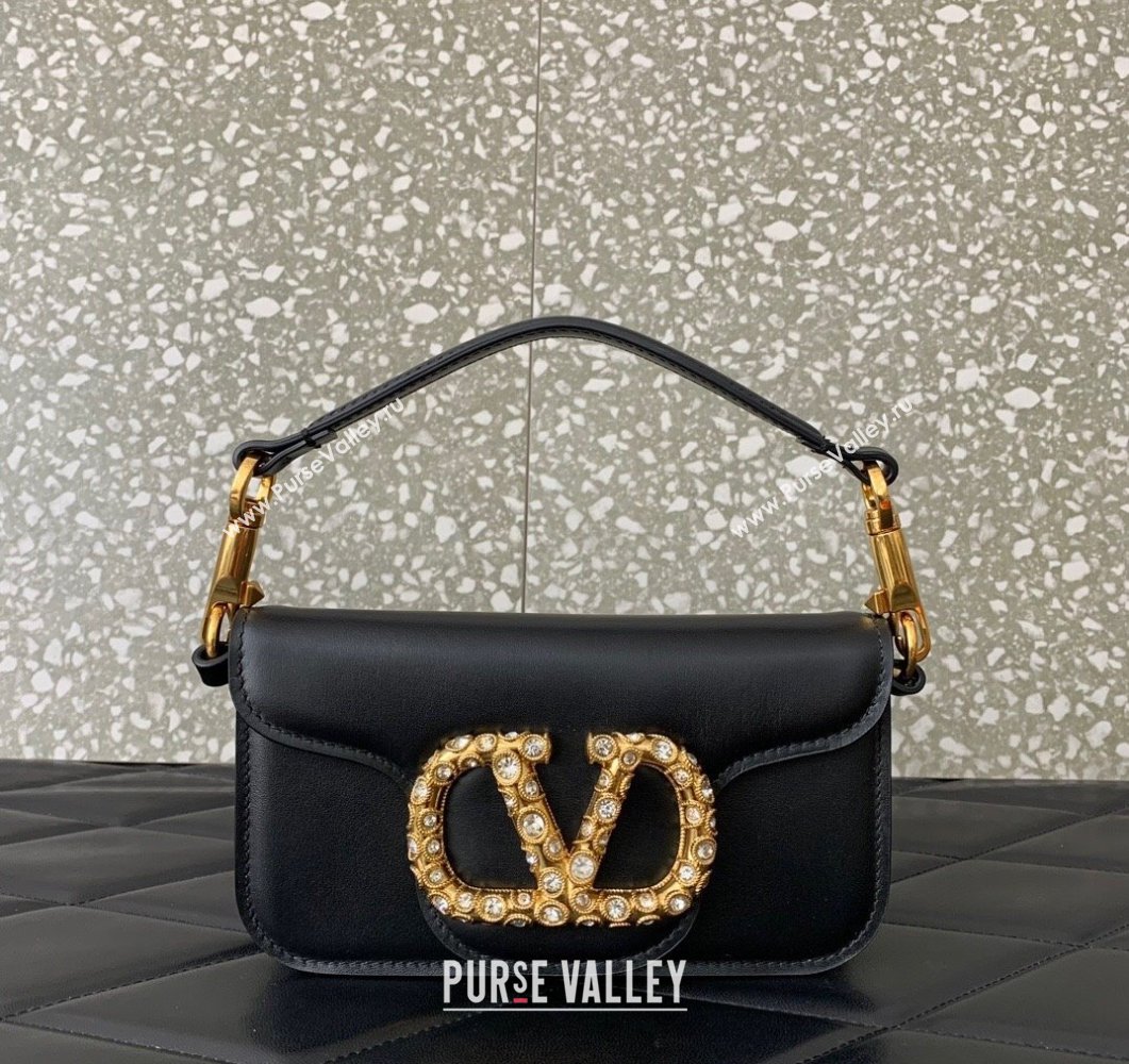 Valentino Loco Small Shoulder Bag in Calfskin Leather with Jewel Logo Black 2025 5061 (LKF-250407085)