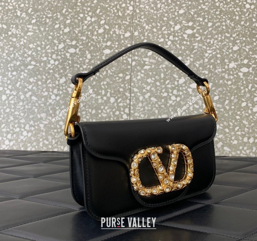 Valentino Loco Small Shoulder Bag in Calfskin Leather with Jewel Logo Black 2025 5061 (LKF-250407085)