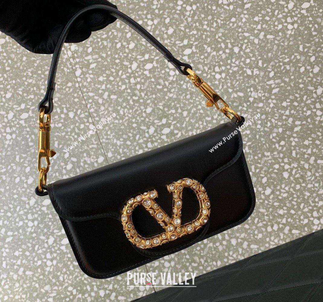 Valentino Loco Small Shoulder Bag in Calfskin Leather with Jewel Logo Black 2025 5061 (LKF-250407085)
