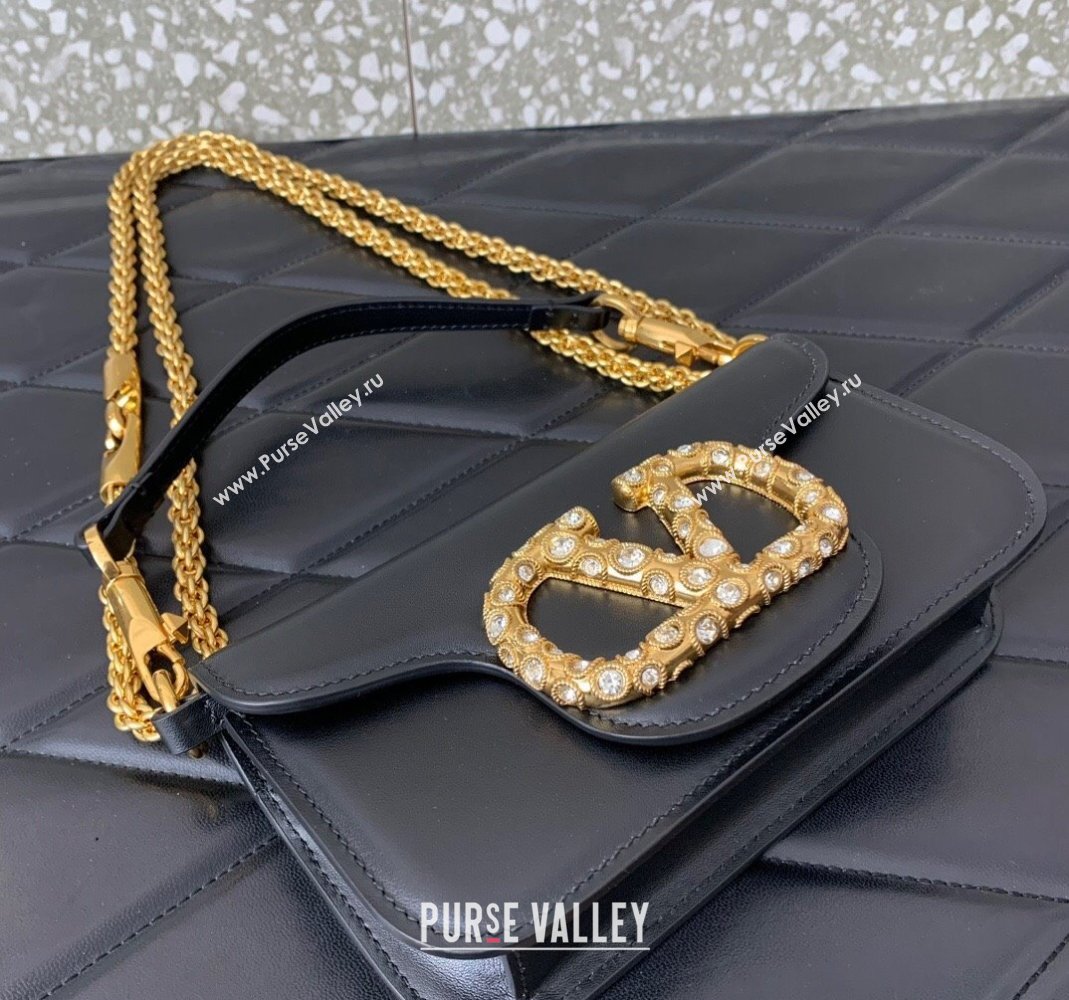 Valentino Loco Small Shoulder Bag in Calfskin Leather with Jewel Logo Black 2025 5061 (LKF-250407085)