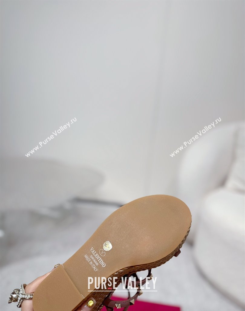 Valentino Rockstud Wedge Sandals 10cm with Calfskin Strap and Rope Dudty Pink 2025 VLTN042803 (MD-250428022)
