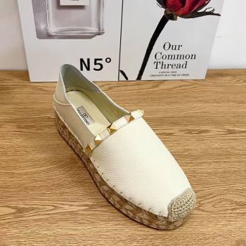 Valentino Rockstud Platform Espadrilles 2cm in Grained Calfskin White 2025 0426 (JD-250426097)