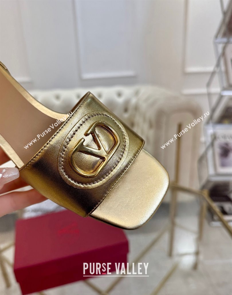 Valentino VLogo Signature Patch Calfskin Heel Slides Sandal 3cm Gold 2025 (MD-250428025)