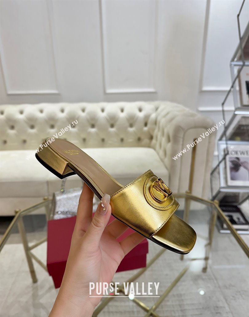 Valentino VLogo Signature Patch Calfskin Heel Slides Sandal 3cm Gold 2025 (MD-250428025)
