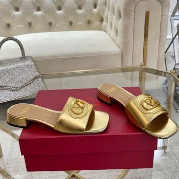 Valentino VLogo Signature Patch Calfskin Heel Slides Sandal 3cm Gold 2025 (MD-250428025)