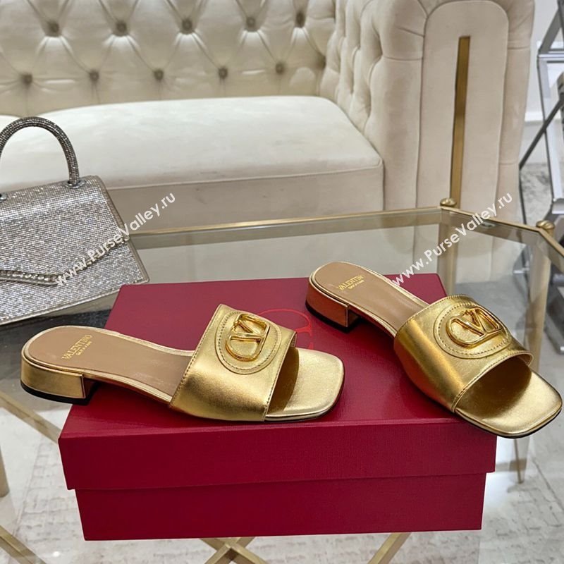 Valentino VLogo Signature Patch Calfskin Heel Slides Sandal 3cm Gold 2025 (MD-250428025)
