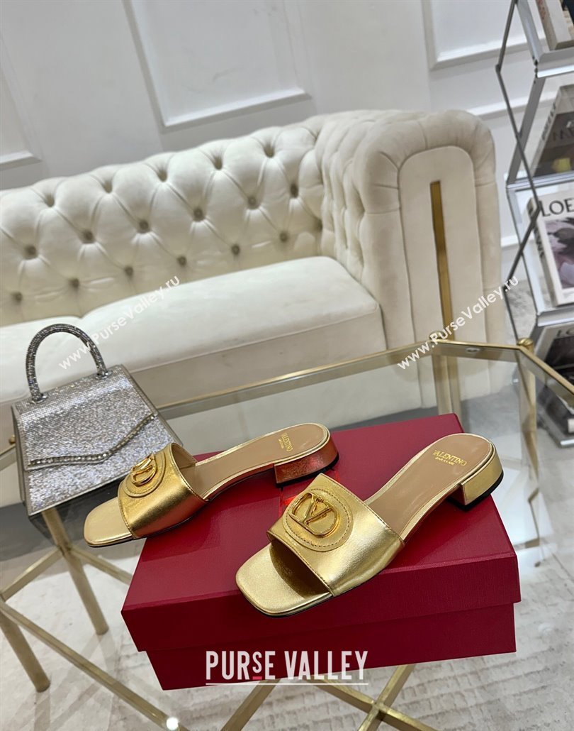 Valentino VLogo Signature Patch Calfskin Heel Slides Sandal 3cm Gold 2025 (MD-250428025)