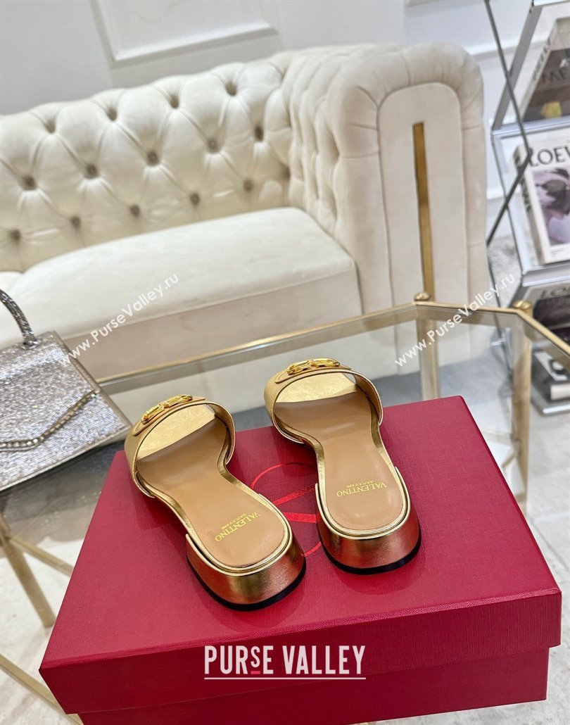 Valentino VLogo Signature Patch Calfskin Heel Slides Sandal 3cm Gold 2025 (MD-250428025)