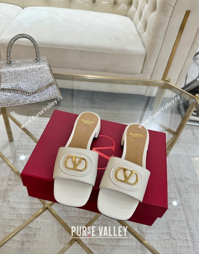 Valentino VLogo Signature Patch Calfskin Heel Slides Sandal 3cm White 2025 (MD-250428026)