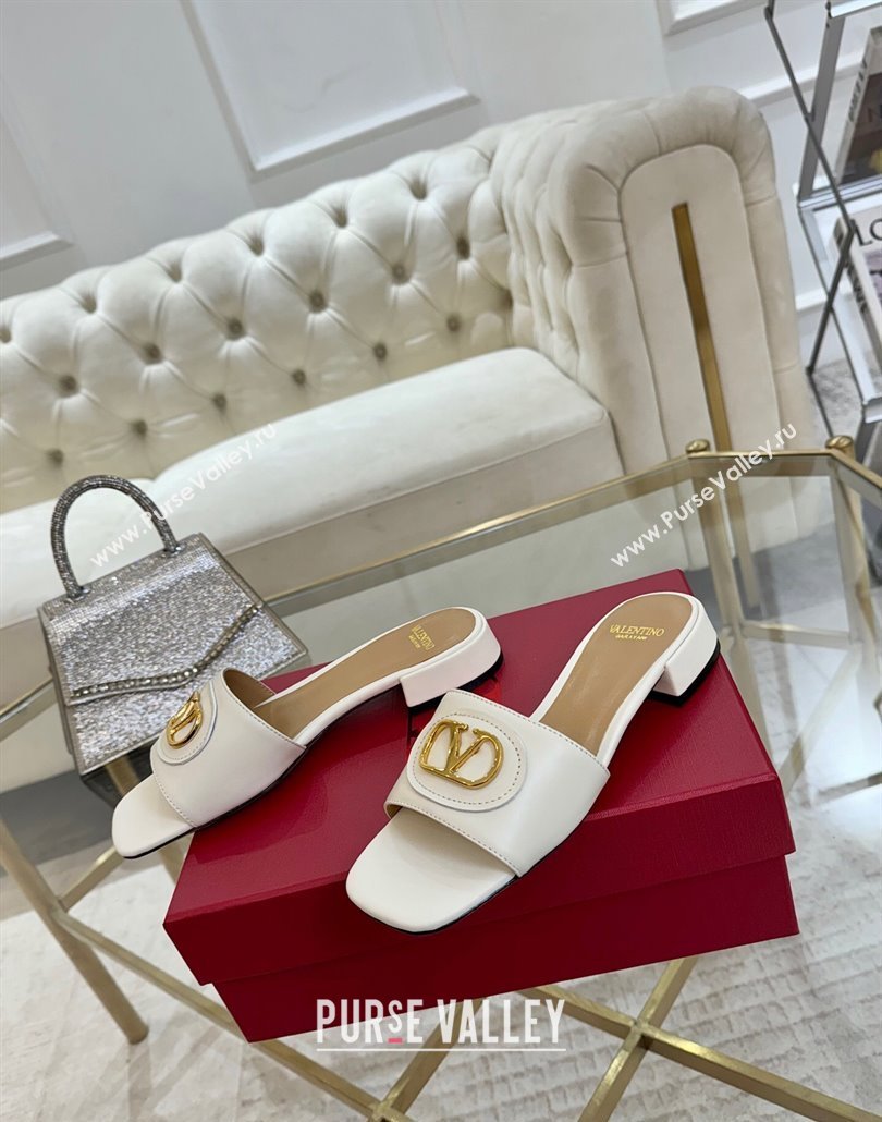 Valentino VLogo Signature Patch Calfskin Heel Slides Sandal 3cm White 2025 (MD-250428026)