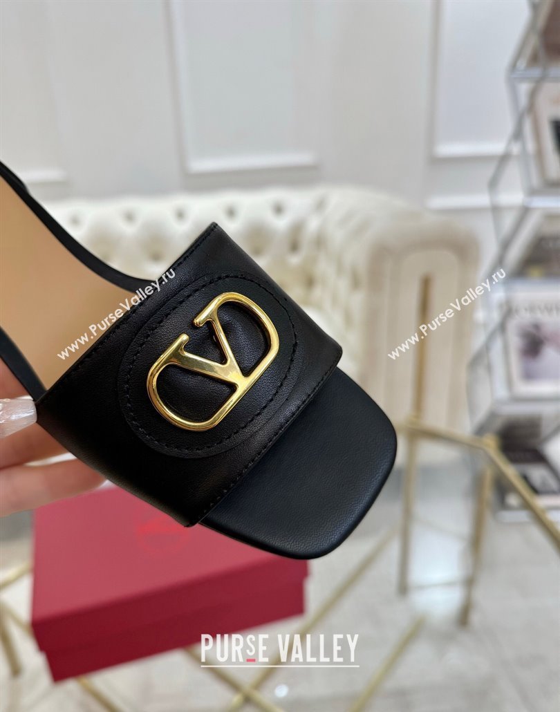 Valentino VLogo Signature Patch Calfskin Heel Slides Sandal 3cm Black 2025 (MD-250428027)
