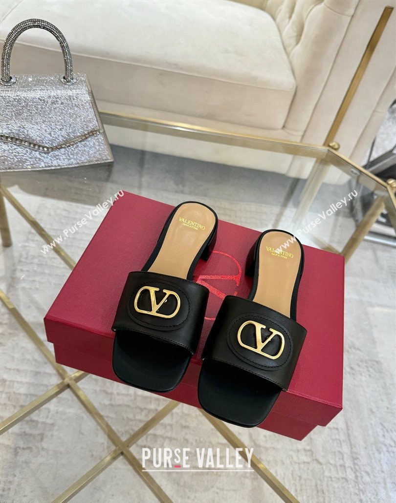 Valentino VLogo Signature Patch Calfskin Heel Slides Sandal 3cm Black 2025 (MD-250428027)