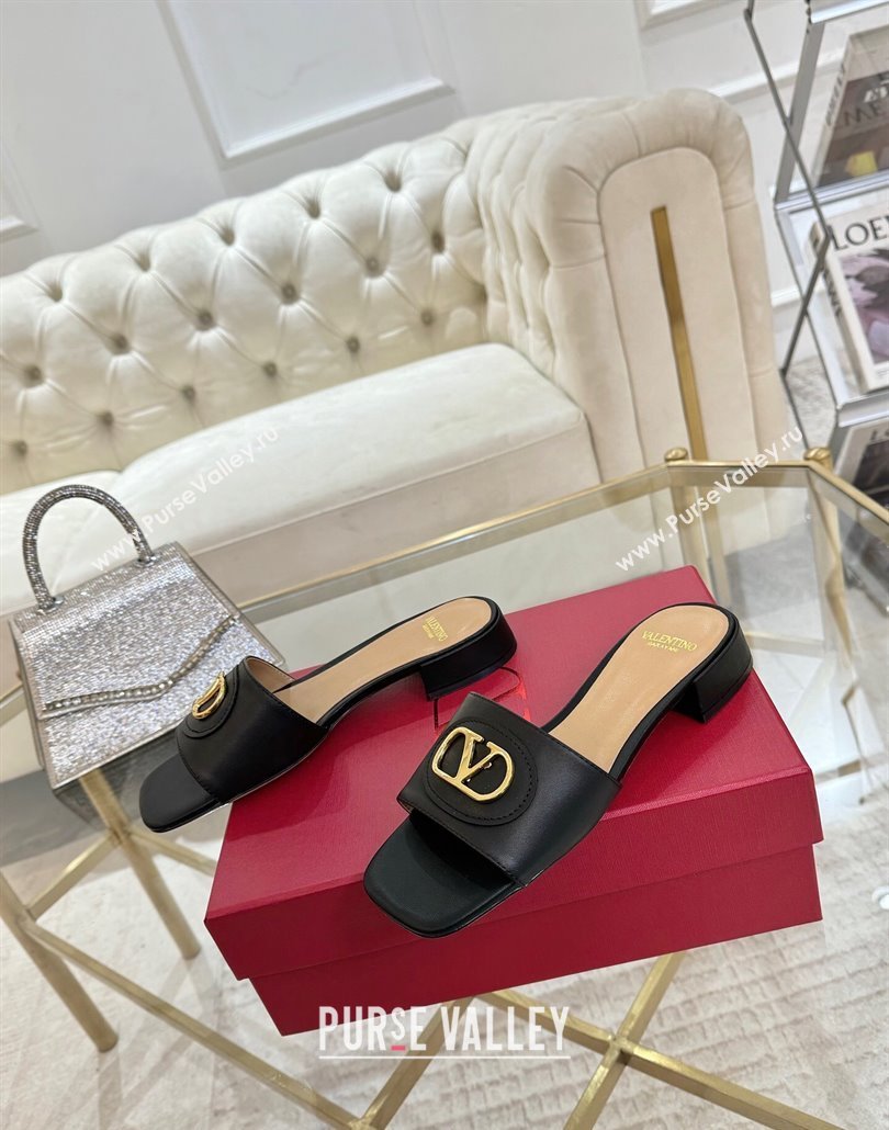 Valentino VLogo Signature Patch Calfskin Heel Slides Sandal 3cm Black 2025 (MD-250428027)