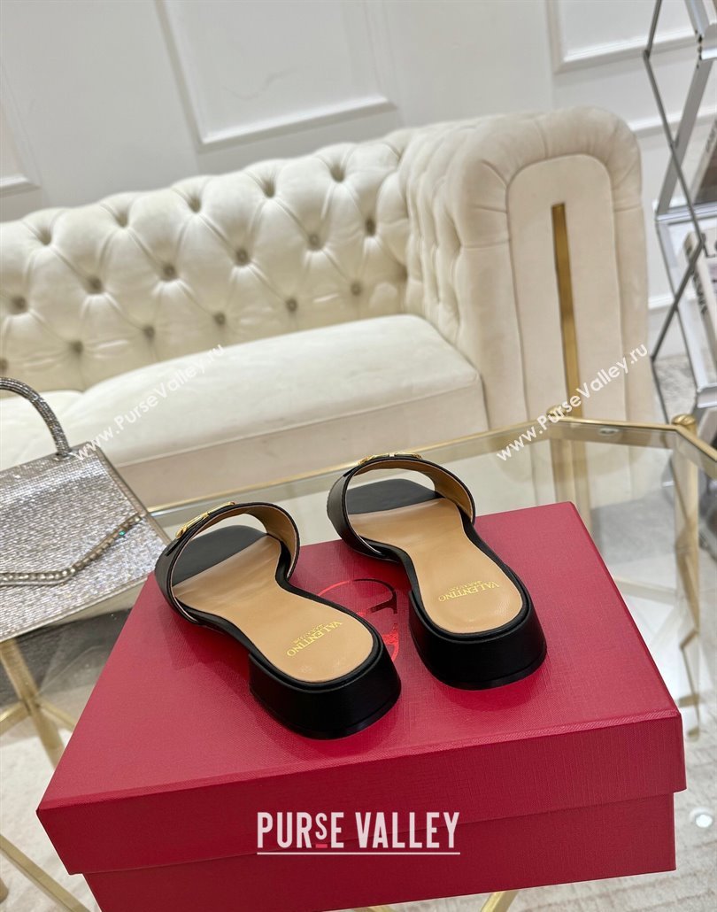 Valentino VLogo Signature Patch Calfskin Heel Slides Sandal 3cm Black 2025 (MD-250428027)