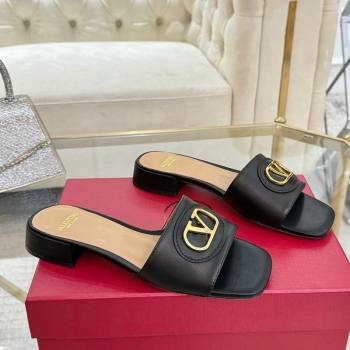 Valentino VLogo Signature Patch Calfskin Heel Slides Sandal 3cm Black 2025 (MD-250428027)