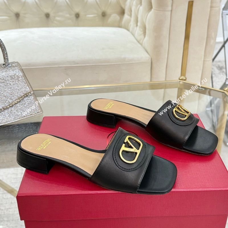 Valentino VLogo Signature Patch Calfskin Heel Slides Sandal 3cm Black 2025 (MD-250428027)