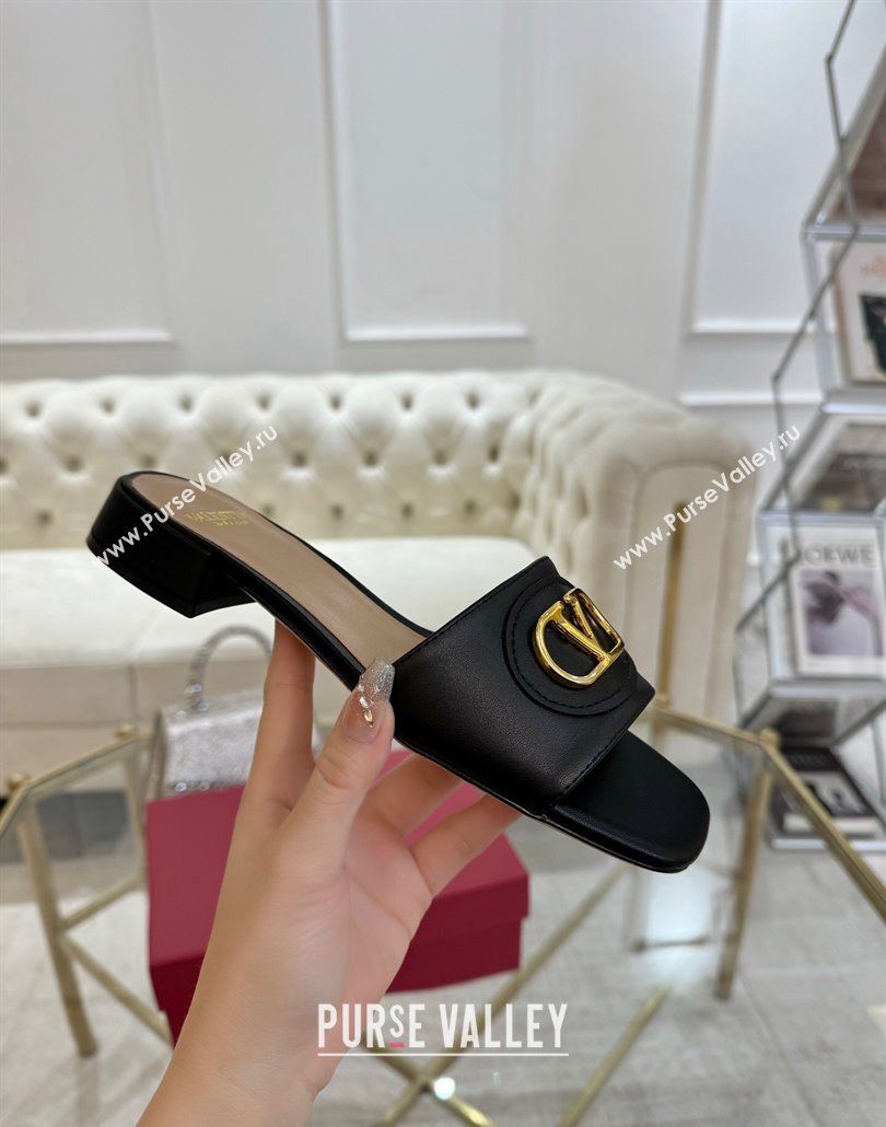 Valentino VLogo Signature Patch Calfskin Heel Slides Sandal 3cm Black 2025 (MD-250428027)