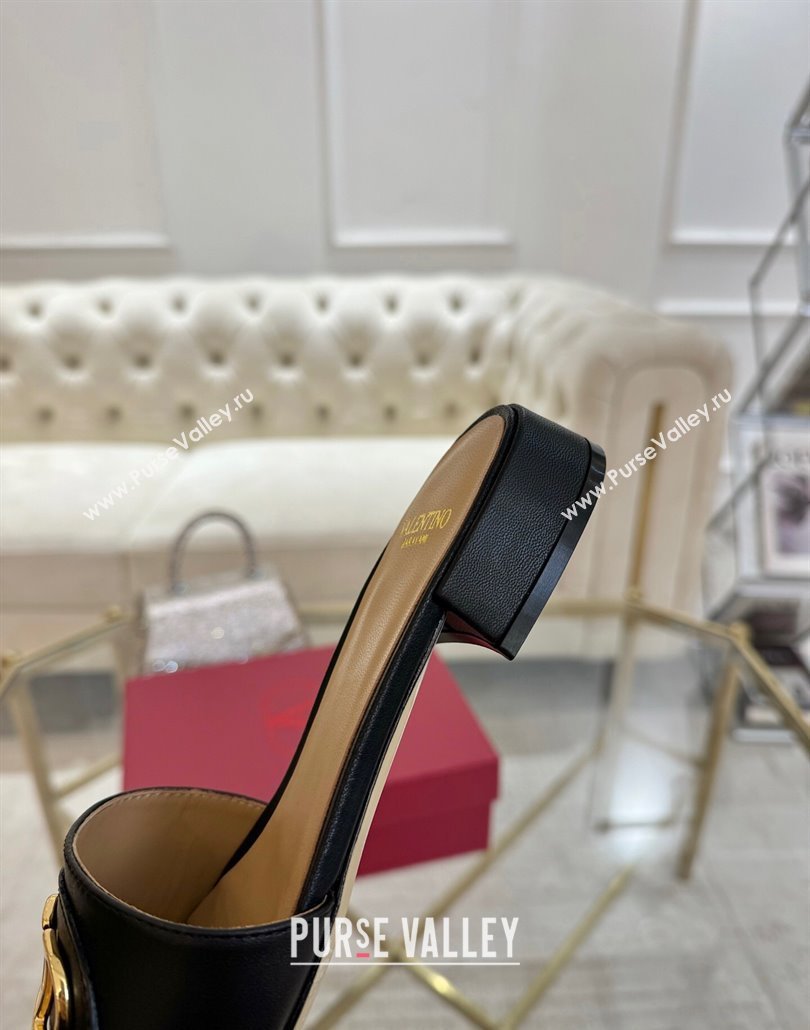 Valentino VLogo Signature Patch Calfskin Heel Slides Sandal 3cm Black 2025 (MD-250428027)