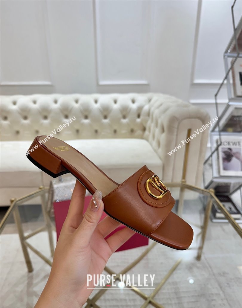 Valentino VLogo Signature Patch Calfskin Heel Slides Sandal 3cm Brown 2025 (MD-250428028)