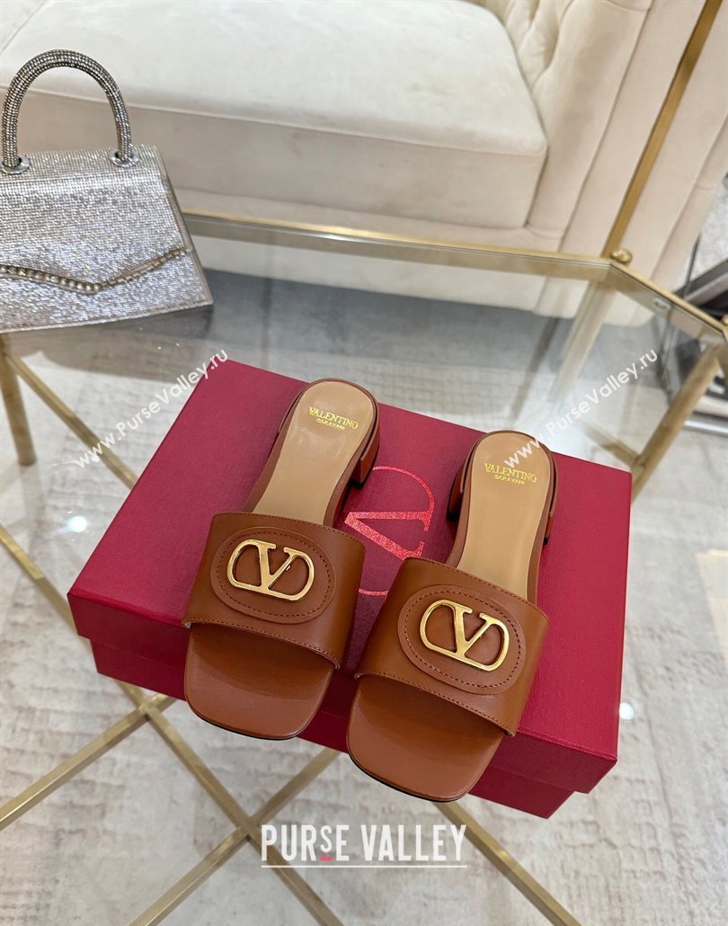 Valentino VLogo Signature Patch Calfskin Heel Slides Sandal 3cm Brown 2025 (MD-250428028)