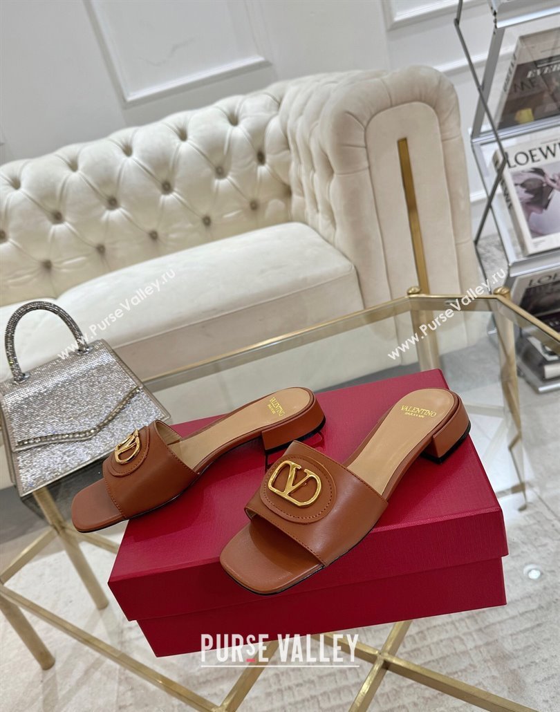 Valentino VLogo Signature Patch Calfskin Heel Slides Sandal 3cm Brown 2025 (MD-250428028)