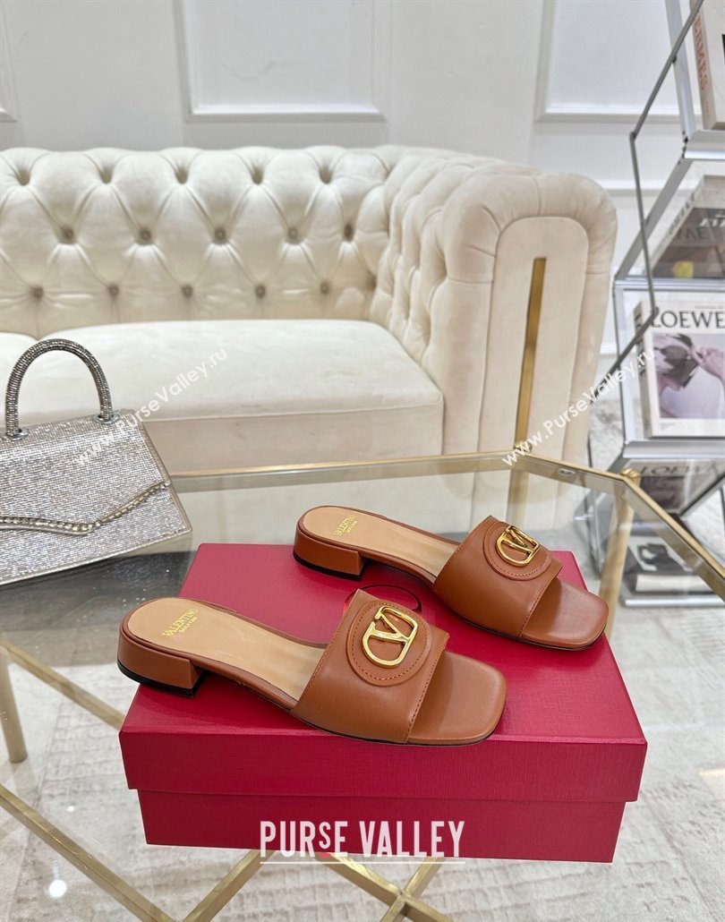 Valentino VLogo Signature Patch Calfskin Heel Slides Sandal 3cm Brown 2025 (MD-250428028)