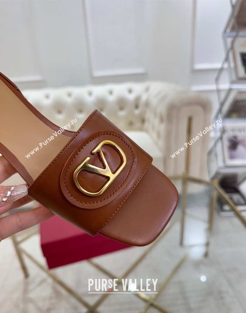 Valentino VLogo Signature Patch Calfskin Heel Slides Sandal 3cm Brown 2025 (MD-250428028)
