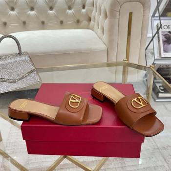 Valentino VLogo Signature Patch Calfskin Heel Slides Sandal 3cm Brown 2025 (MD-250428028)
