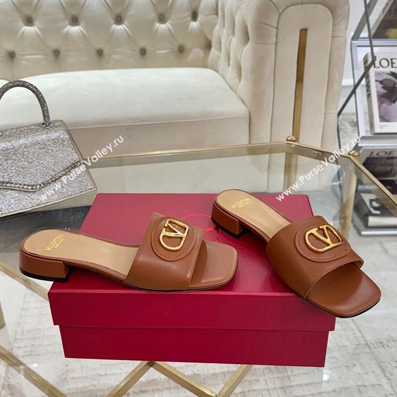 Valentino VLogo Signature Patch Calfskin Heel Slides Sandal 3cm Brown 2025 (MD-250428028)