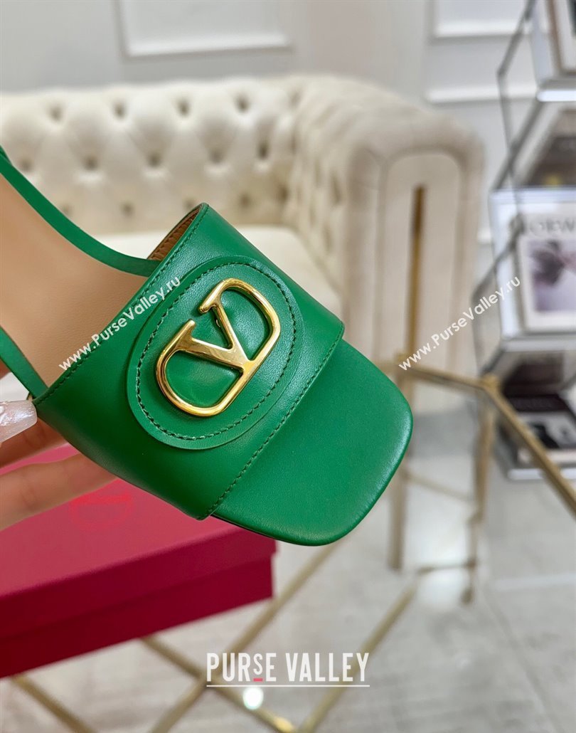 Valentino VLogo Signature Patch Calfskin Heel Slides Sandal 3cm Green 2025 (MD-250428029)