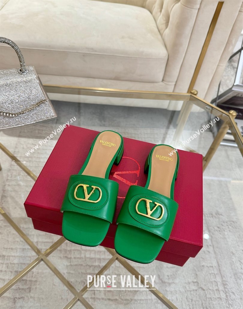 Valentino VLogo Signature Patch Calfskin Heel Slides Sandal 3cm Green 2025 (MD-250428029)